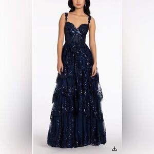 Elegant Navy Blue Sequin Evening Gown
